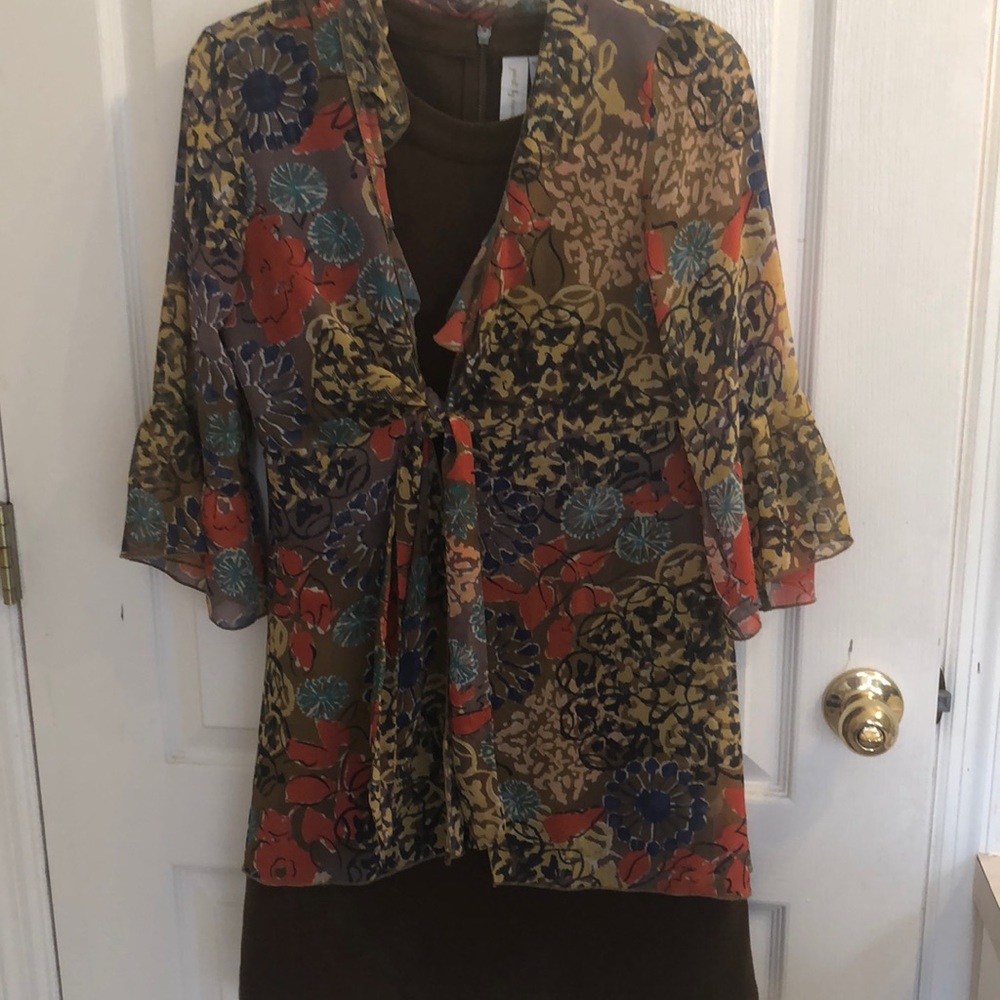 COPY - Stylish Set of Brown Midi Dress and Floral Cardigan